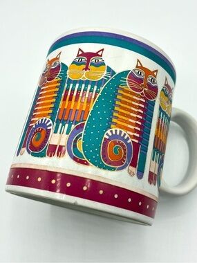 Vintage Laurel Burch Rainbow Cat Cousins Mug 1988 Japan Colorful Cup